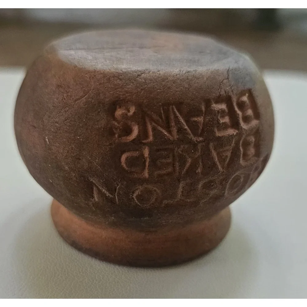 Vintage 1920 BOSTON Baked BEANS  Pottery Redware Miniature  Crock